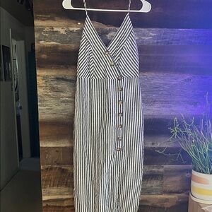 Forever 21 Black and White Striped Midi Dress with asymmetric button front